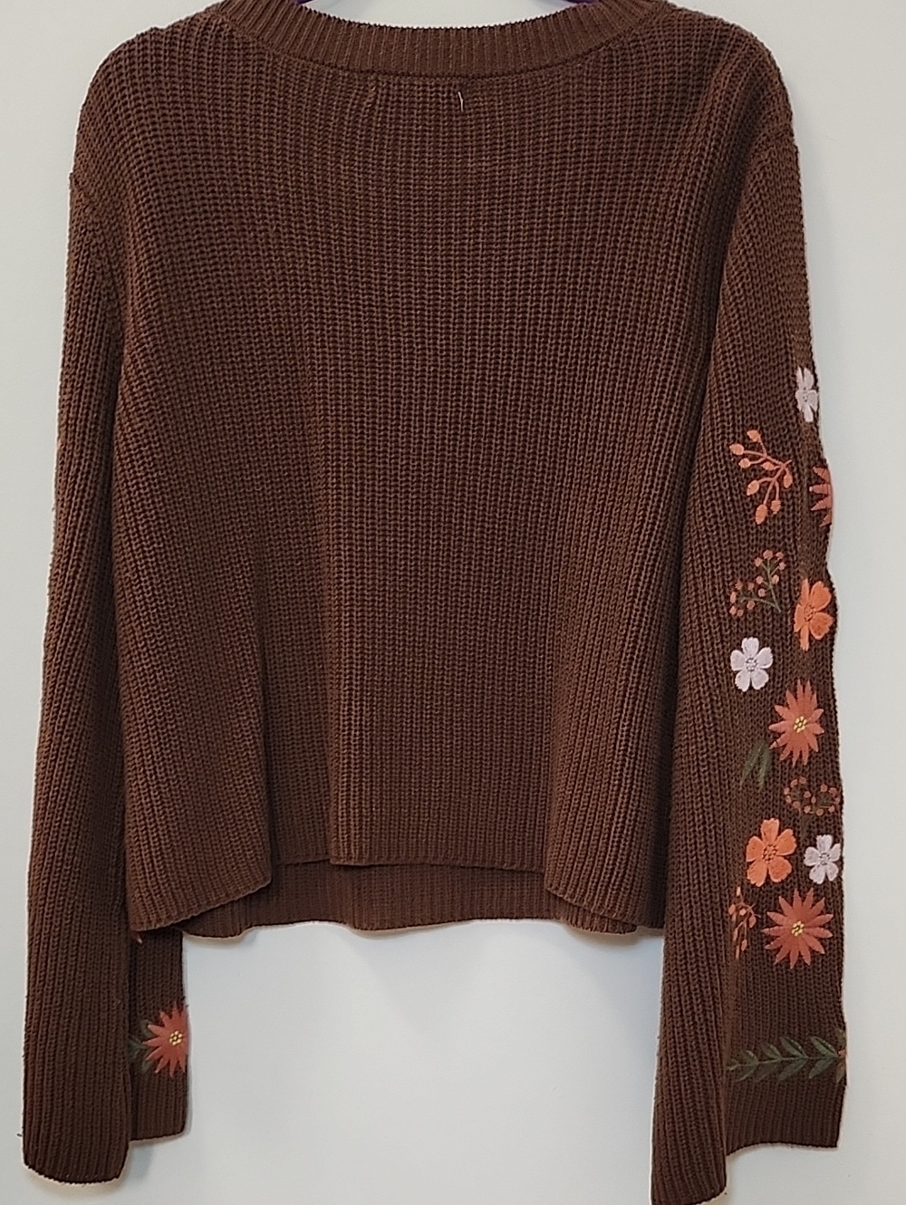 Francesca's Hailee embroidered pullover sweater colorful floral bell Sleeves L - Picture 7 of 14